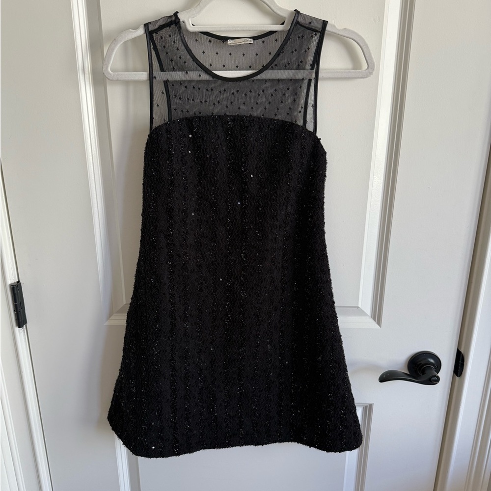 Zara size small Black sequin mini dress with mesh top